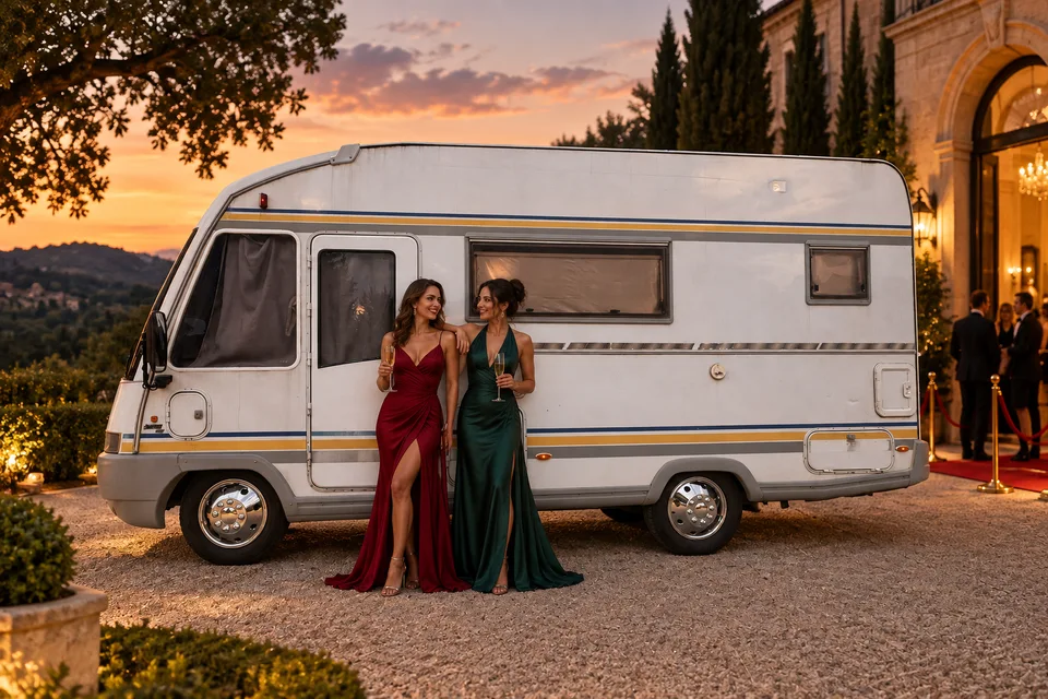 Dodaj modele — Primer AI-scene z belim avtodomom